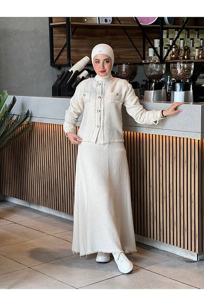 Esre Store 4460 - طقم حجاب قماش شانيل حجري مزدوج