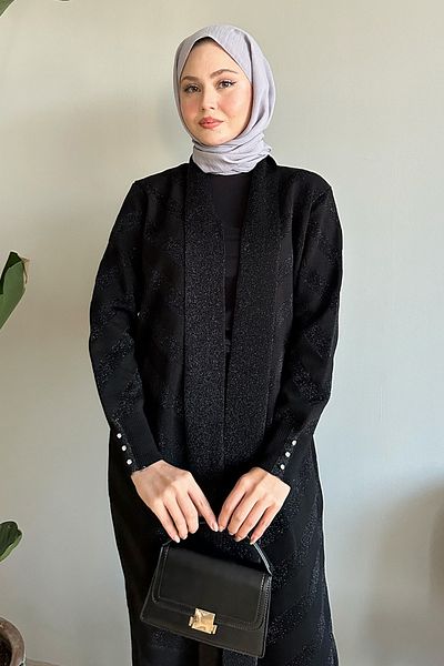 InStyle Glitter Λεπτομερές μαύρο πλεκτό μπουφάν