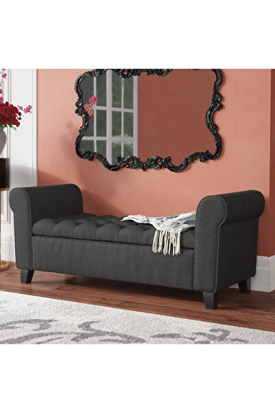 SCY Ebelna Siyah Kapitoneli Chester Yatak Ucu Oturma Bank 2 Kolçak Dolaplı Pu...