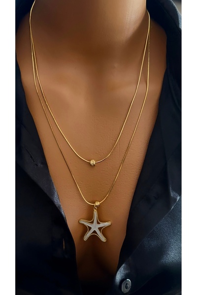 Nevaa Still Altın  kaplama zincir yıldız çoklu kolye 2’li set