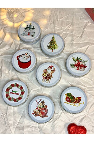 eliz 8 Adet Metal Kutu Mum Yılbaşı Seti Hediyelik