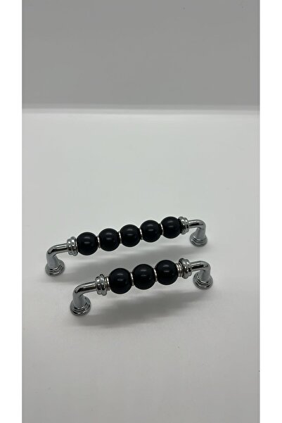 TRS MOBAKS Trs Lüks Gümüş Pullu Siyah Boncuk Polimer Dolap Mutfak Çekmece Ves...