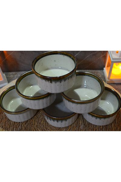 BTA MUTFAK 6 Piece Porcelain Suffle Bowl - Green/White