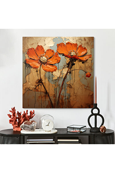 TabloShop Rustik Turuncu Çiçekler Tablosu