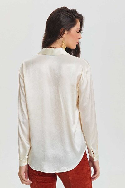 Clandestino Cămașă albă din satin - texturată și elegantă