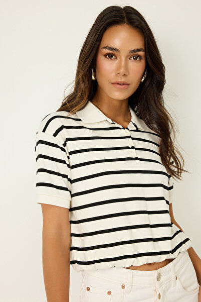 No Matter What Striped Polo Collar Short Sleeve T-shirt