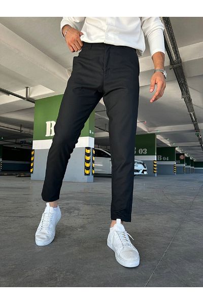 moda biz Men's Black Slim Fit Italian Cut Flexible Lycra Quality Ankle Length Fabric Trousers
