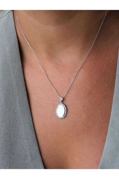NV JEWELRY 925 Ayar Gümüş Oval Taşlı Kolye