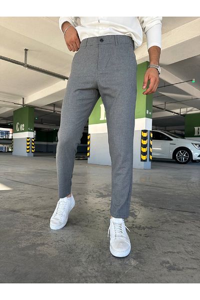 moda biz Men's Smoked Slim Fit Italian Cut Flexible Lycra Quality Ankle Length Fabric Trousers