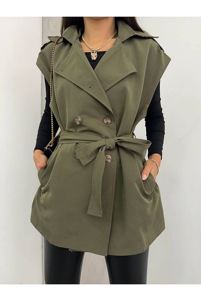 OYERGA MODA Sleeveless Belted Trench Coat