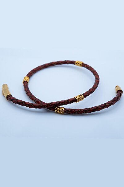 Neo Blanco Orijinal Deri Çift Sarma Taba Bileklik, Altın Kaplama ve 925 Ayar Gümüş Erkek Deri Bileklik