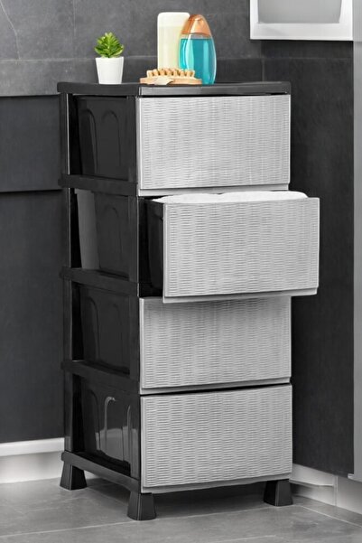 morsila 4 Katlı Komodin Çekmeceli Hasır Desenli Sebzelik Çok Amaçlı Düzenleyici Şifonyer