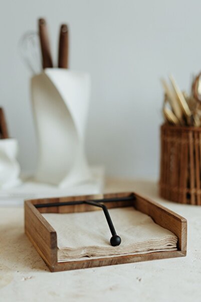 Dekorzdükkan Akasya Kare Peçetelik(Siyah Demir Detaylı)