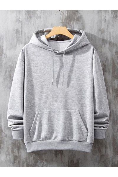 KUAS Hanorac unisex, femei/bărbați, CASUAL, FĂRĂ IMPRIMARE, FĂRĂ IMPRIMARE, cu glugă supradimensionată, din bumbac, cu 3 fire