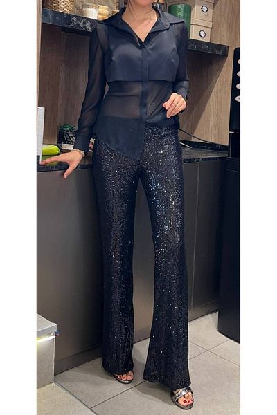 Serica Moda High Waist Sequined Transparent Trousers