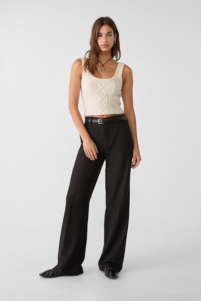 Stradivarius Flowing straight-leg smart trousers with belt