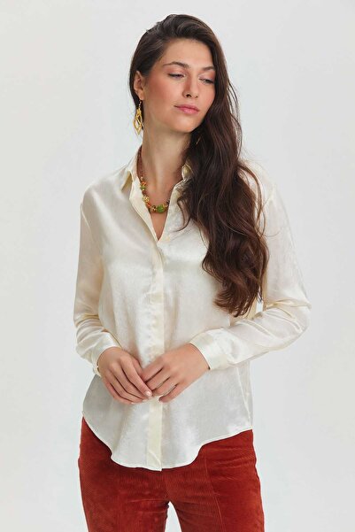 Clandestino Cămașă albă din satin - texturată și elegantă
