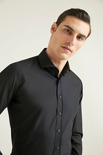 D'S Damat Черна риза Slim Fit Nano Care