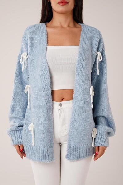 Hipo Trend Cardigan tricotat albastru baby cu detaliu fundă