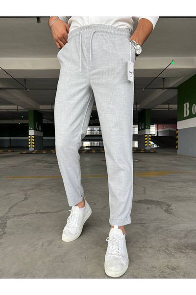 moda biz Men's Gray Laced Waist Elastic Slim Fit Relaxed Cut Pocket Jogger Pants