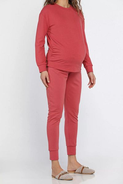 GÜLSELİ Pregnant Women's Sweat Tracksuit and Dried Rose Double Set