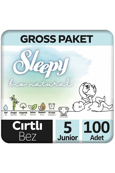 Sleepy Bio Natural Baby Diapers Size 5 Gross Pack 100 Pieces