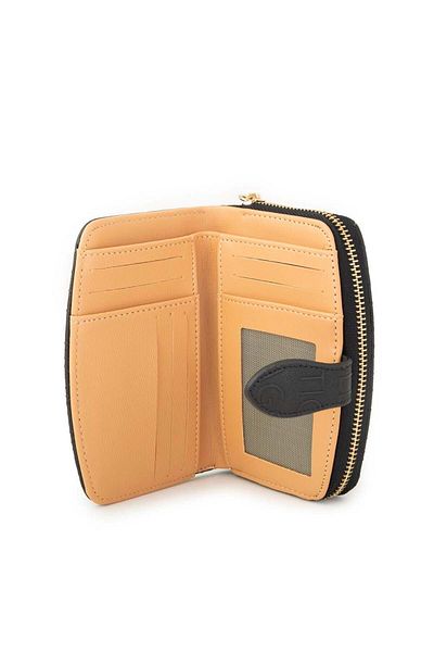 Nas Bag Women's Wallet with Multiple Card Compartments Black Camel Embossed