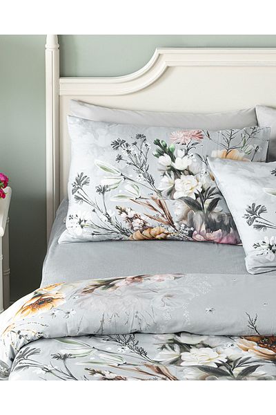 English Home Set cuvertură dublă din bumbac moale cu imprimeu digital Flower Heaven 200x220 cm gri