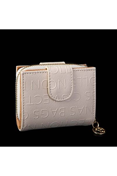Nas Bag Women's Double Flap Mini Wallet Cream Camel Embossed