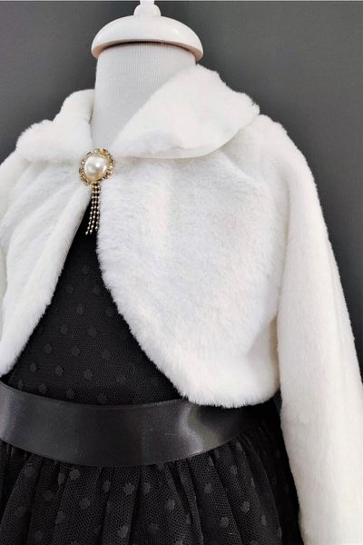 ABİYEKİDS Bolero alb de pluș pentru fete