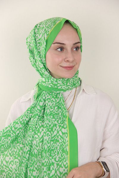SİLKHOMEE Apple Green Butterfly Patterned Soft Shawl
