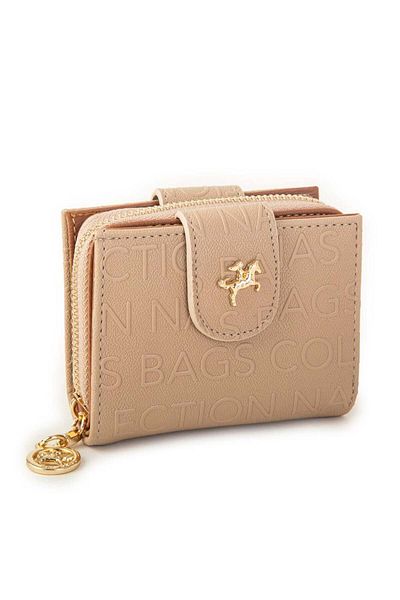 Nas Bag Дамски мини портфейл с двоен капак, релефен, пясъчно кафяв