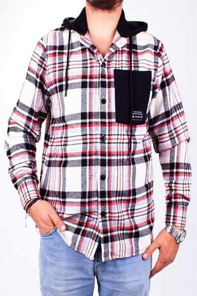 DAGOSTER Dmg23-193714 Мъжка риза Lumberjack с качулка в екрю червено и ежедневна, голям размер