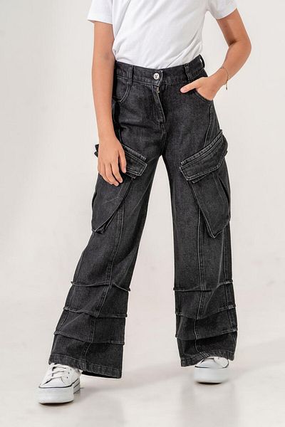 GİYİCEM Girl's Pocket Detailed Pleated Jeans