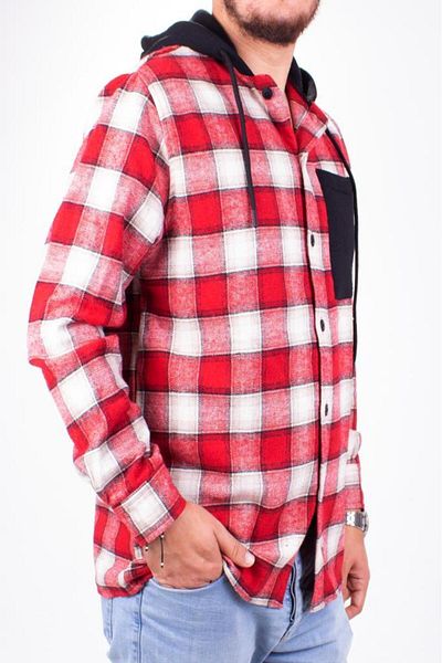 DAGOSTER Dmg23-193714 Червена ежедневна мъжка риза Lumberjack с качулка