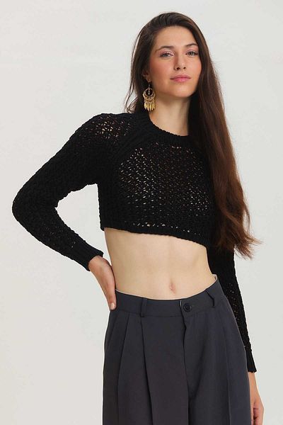 Clandestino Pulover negru Crop Knitwear - Decolteu la spate