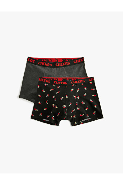 Koton Skinny Fit Χριστουγεννιάτικο Σετ μπόξερ 2 τεμαχίων με βαμβακερό θέμα