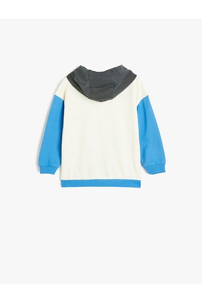 Koton Farbblock-Kapuzenpullover mit Reißverschluss – Kängurutasche, Baumwoll-Raster