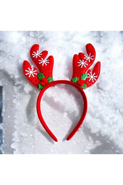 alsaccessories New Year's Red Figured Snowflake Deer Horn - 17X21 cm