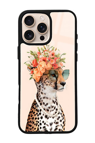 Spoyi iPhone 16 Pro Max İnfluencer Leopar Kedi Tasarımlı Glossy Telefon Kılıfı