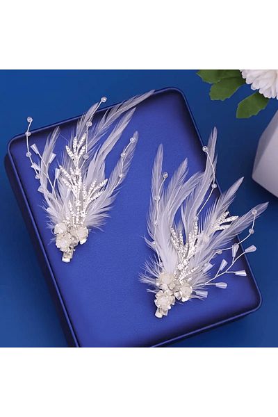 Eva Flore 2 Pieces of Feathered Crystal Jewelled Bridal Accessory Engagement Maternity Hair Accessory