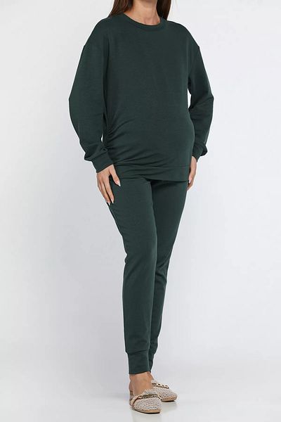 GÜLSELİ Dark Green Maternity Sweat Tracksuit and Double Set