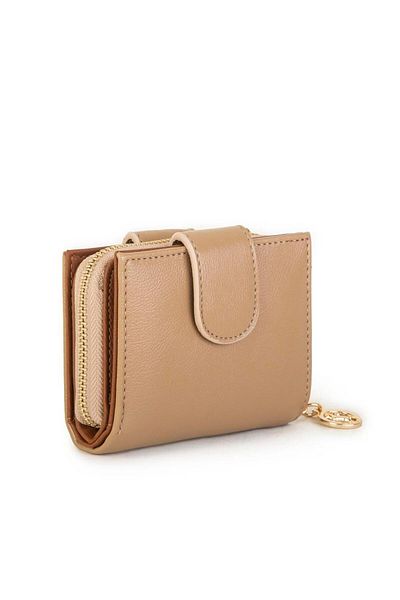 Nas Bag Дамски мини портфейл с двоен капак, пясъчно кафяв, черен