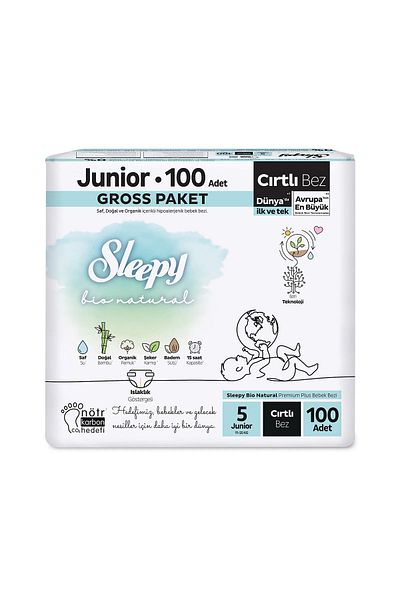 Sleepy Bio Natural Baby Diapers Size 5 Gross Pack 100 Pieces