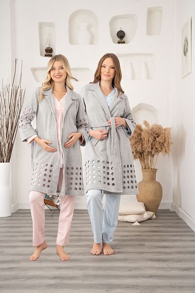 CT MODA Powder Lace Special Design - Winter Cotton Maternity and Maternity Dressing Pajamas Set