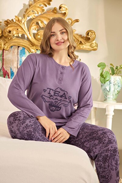 Aydoğan Plus Size Suzi Thermal Mystic Purple Pajama Set - 0679