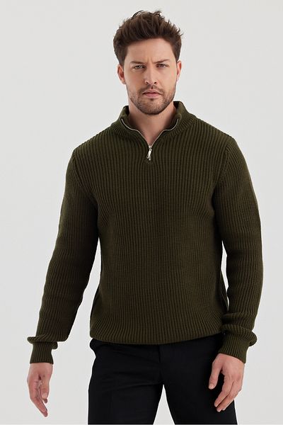 Tarz Cool Men's Oversize Zippered Fishing Knitwear Sweater