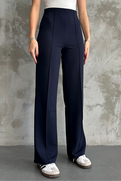 macharel jeans New Season Women's Lycra Elastic Waist Wide Leg Palazzo Navy Blue Trousers