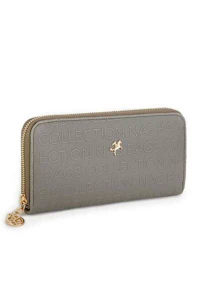 Nas Bag Women's Single Zipper Large Size Wallet Green Camel Embossed