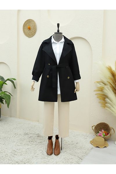 Modamorfo Bolero Detaillierter geknöpfter Trenchcoat -schwarz